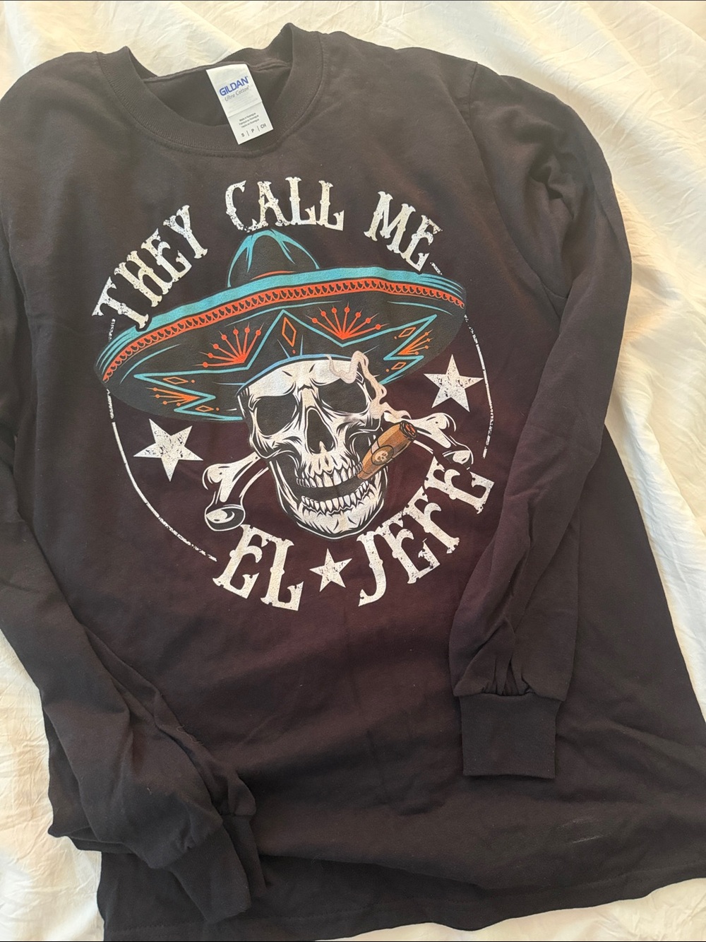 They Call Me El Jefe Black Graphic Long-Sleeve Tee